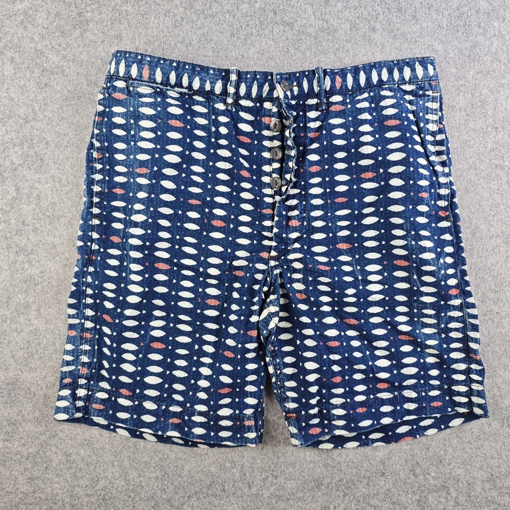 RRL Double RL Ralph Lauren Shorts Mens 32 Indigo Fish Print Button Fly Cotton